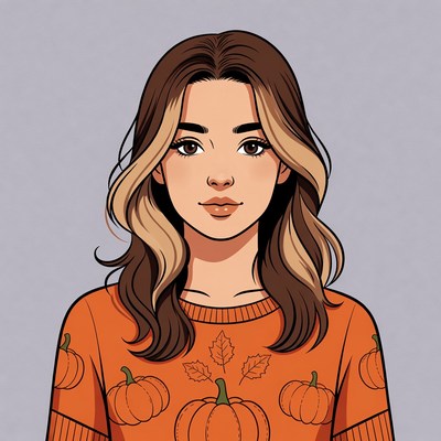 Woman in pumpkin sweater illustration