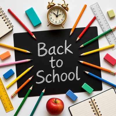 Back to School Supplies on Chalkboard