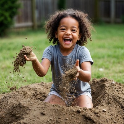 African-American girl playing in dirt