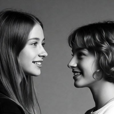 Two women smiling profile view