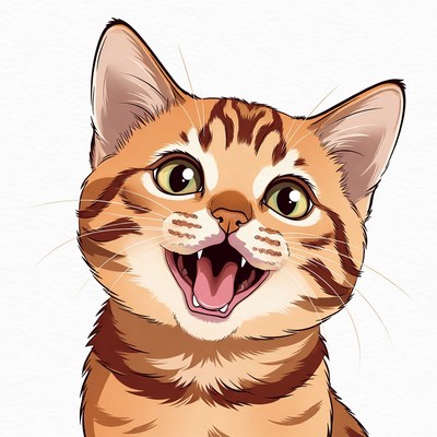 Cute orange kitten yawning illustration