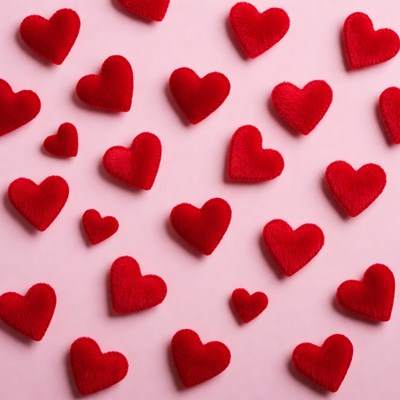 Red Felt Hearts on Pink Background