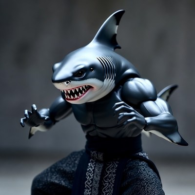 Muscular anthropomorphic shark warrior