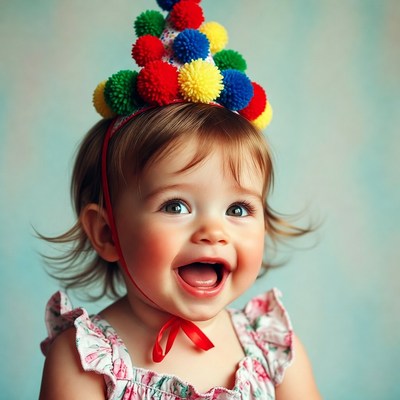 Baby girl wearing colorful party hat
