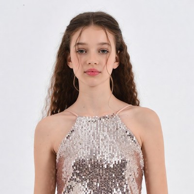 Teen girl in pink sequin dress