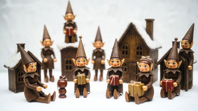 Wooden Gnomes with Houses and Gifts