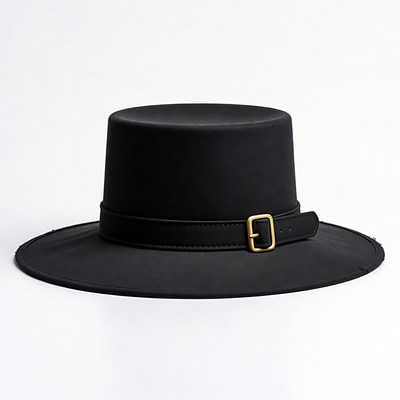 Black leather wide-brim hat