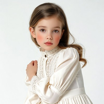 Young girl in white lace dress
