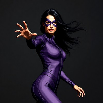 Woman in Purple Catsuit with Mask
