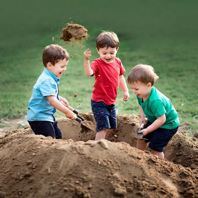 Boys digging in sand pile