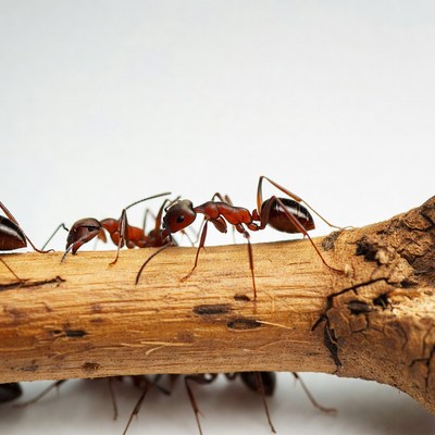 Group of ants on wooden stick