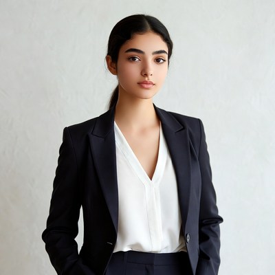 Young woman in black blazer suit