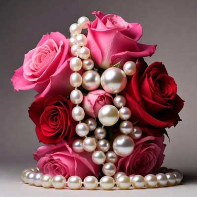 Pink Roses with Pearl Necklace