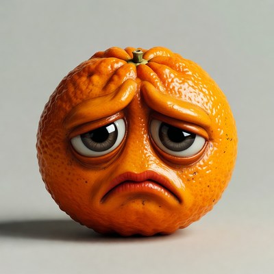 Sad orange with droopy face