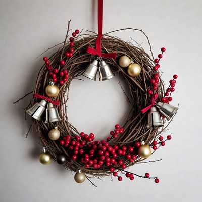 Christmas Wreath with Bells and Berries