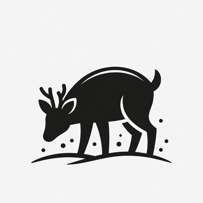 Black silhouette deer eating snow