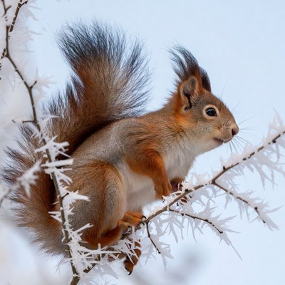 Red Squirrel on Frosty Branches