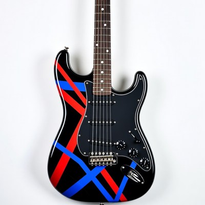 Black Fender Stratocaster with Red Blue Stripes