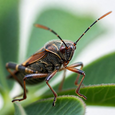 Striped Bug on Green Leaf
