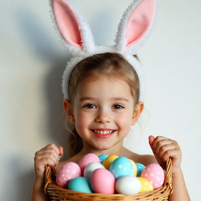 Girl with bunny ears holding Easter basket