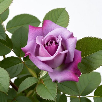 Purple Rose with Green Leaves