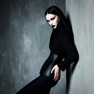 Gothic woman leaning against wall