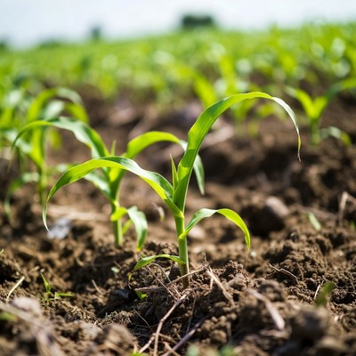 Young Corn Plants in Field