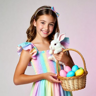Girl holding Easter basket and bunny