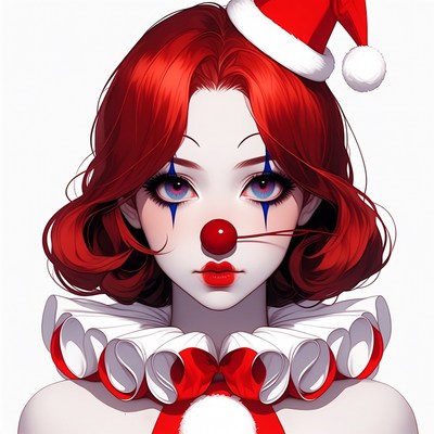 Red-Haired Woman in Santa Clown Makeup