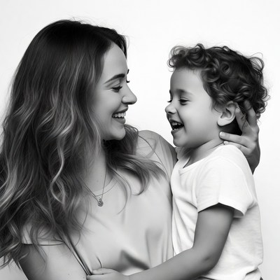 Mother smiling at happy toddler boy