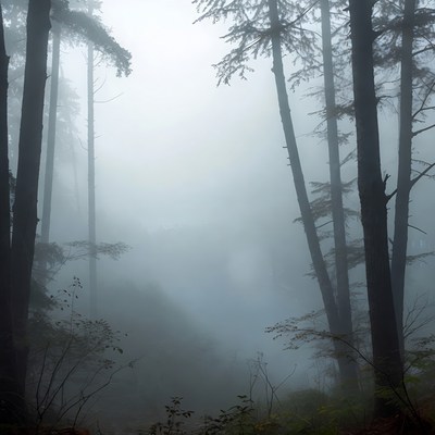 Foggy Forest with Tall Trees