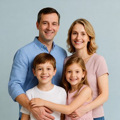 Smiling family of four portrait