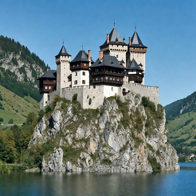 Medieval Castle on Rocky Island Lake