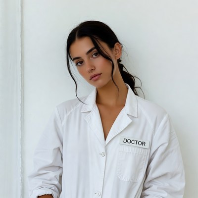 Woman in white doctor coat