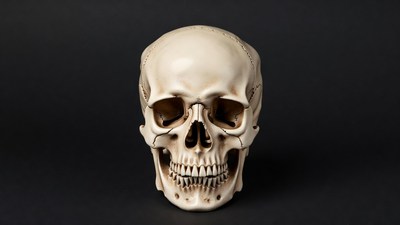 Human skull on black background