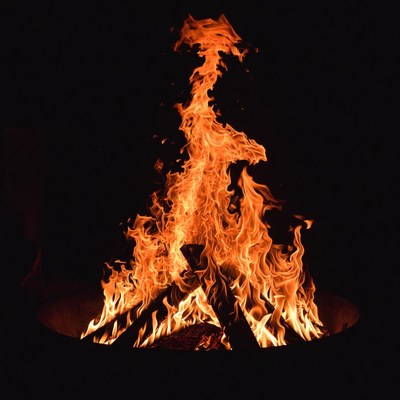 Blazing Bonfire Flames at Night
