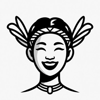 Smiling Asian woman with feather headdress