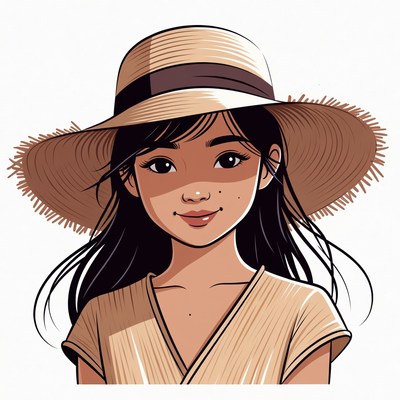 Asian girl wearing wide-brim hat