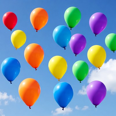 Colorful Balloons Floating in Blue Sky