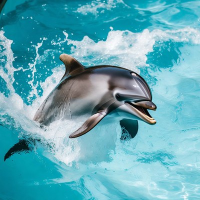 Dolphin jumping from blue water