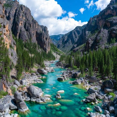 Turquoise River in Mountain Canyon
