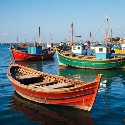 Colorful Fishing Boats in Harbor