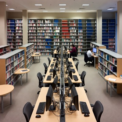 Library with Computers and Students