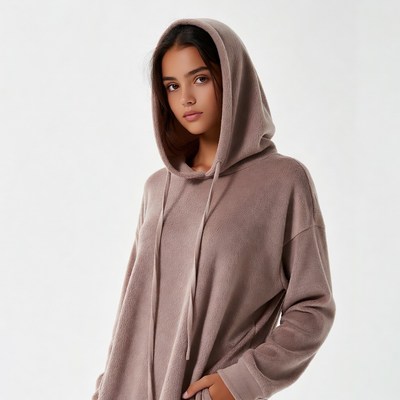 Woman in beige hoodie