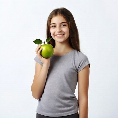 Girl holding green apple