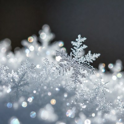 Detailed Snowflake on Sparkling Snow