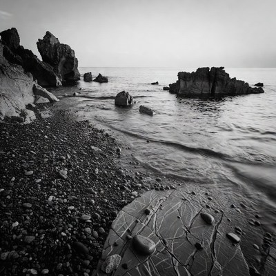 Rocky Pebble Beach at Sunset