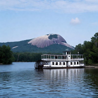 Steamboat docked near Stone Mountain
