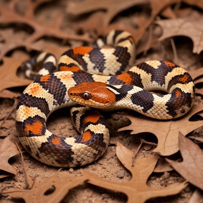 Milk Snake on Autumn Leaves