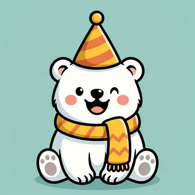 Cute polar bear wearing party hat